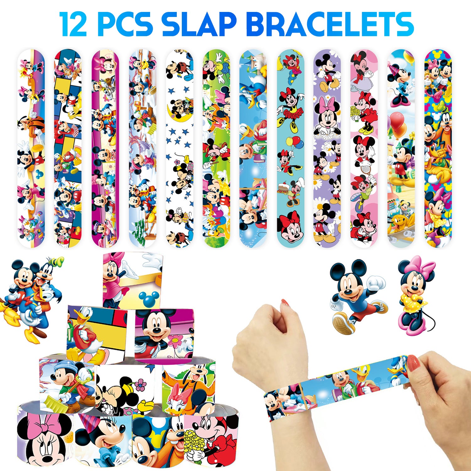 Cartoon Mouse Theme Party Decorations Set – Kids Birthday Supplies with Stickers, Slap Bracelets, Gift Bags & Colorful Accessories