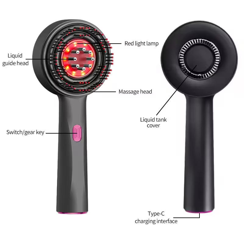 Neighbor Buy Rechargeable Scalp Massage Comb with 6mL Liquid Applicator, 630nm Red Light & 3 Massage Modes - Red