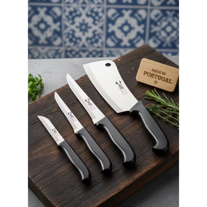4-Piece Stainless Steel Kitchen Knife Set – Professional Chef Knife Set with Cleaver, Bread, Utility & Fruit Knife (Made in Portugal)