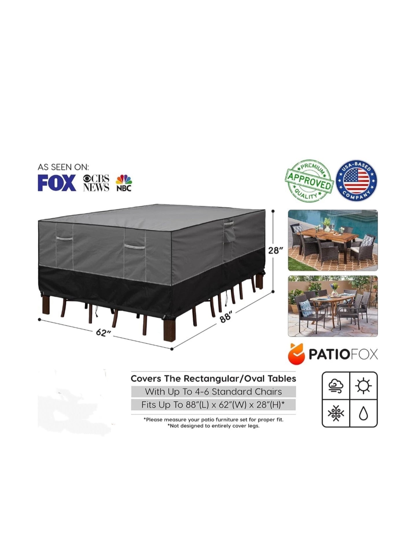 ULTCOVER 600D Tough Canvas Durable Rectangular Patio Table and Chair Cover - Waterproof Outdoor General Purpose Furniture Covers 88Lx62Wx28H inch