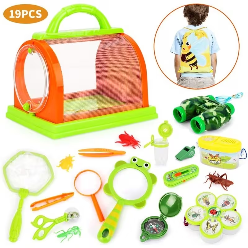Kids Insect Catching Kit 19PCS Outdoor Explorer Set with Binoculars, Bug Catcher, Magnifier & Backpack