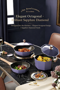 3-Piece Octagonal Nonstick Cookware Set – Lavender Purple Kitchen Pots & Pan Set with Lid, Premium Multi-Layer Bottom, Elegant Sapphire Diamond Design