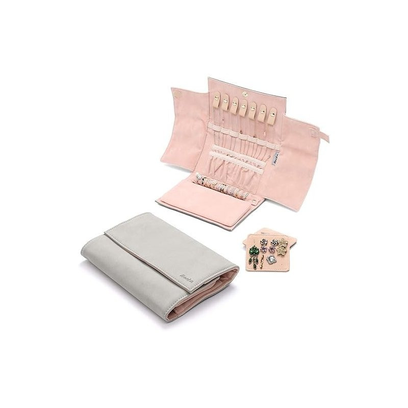 Luxury Jewelry Organizer Roll Travel Case for Necklaces, Rings & Bracelets – Portable Leather & Suede Jewelry Storage