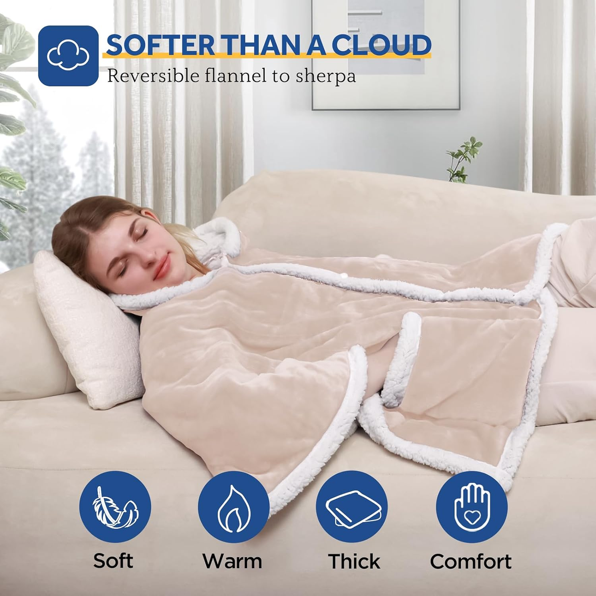 Sealy Wearable Electric Heated Hoodie Poncho, 50 x 60 in.