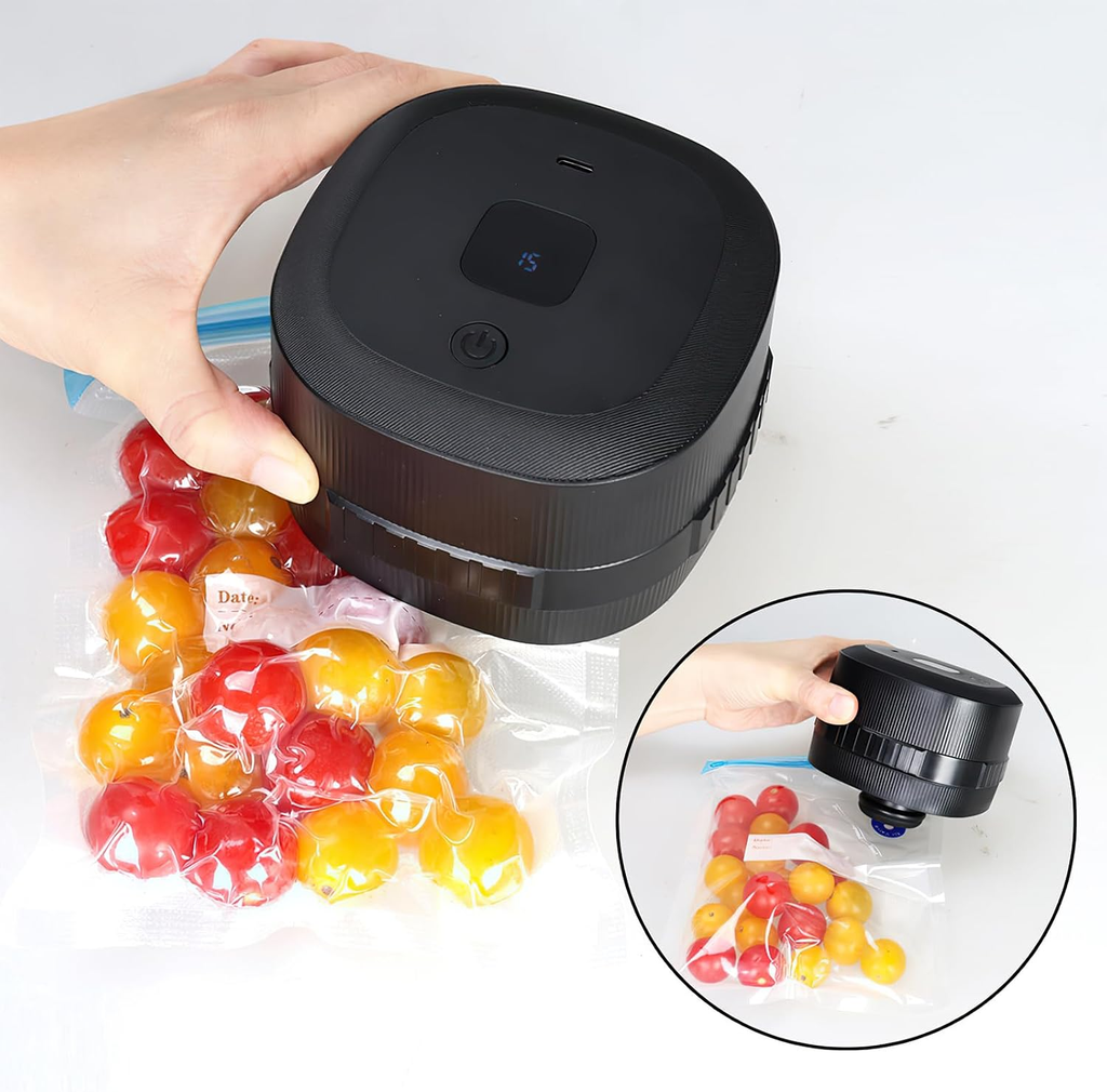 3-in-1 Rechargeable Electric Mason Jar Vacuum Sealer Kit for Regular and Wide Mouth Jars – Black