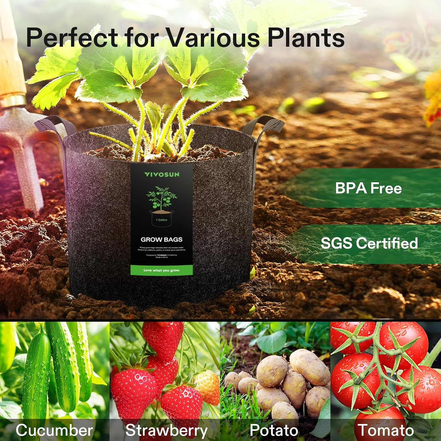 Fabric Grow Bags with Handles, Thickened Breathable Plant Pots, Nonwoven Garden Planters for Vegetables, Flowers, Indoor & Outdoor Gardening
