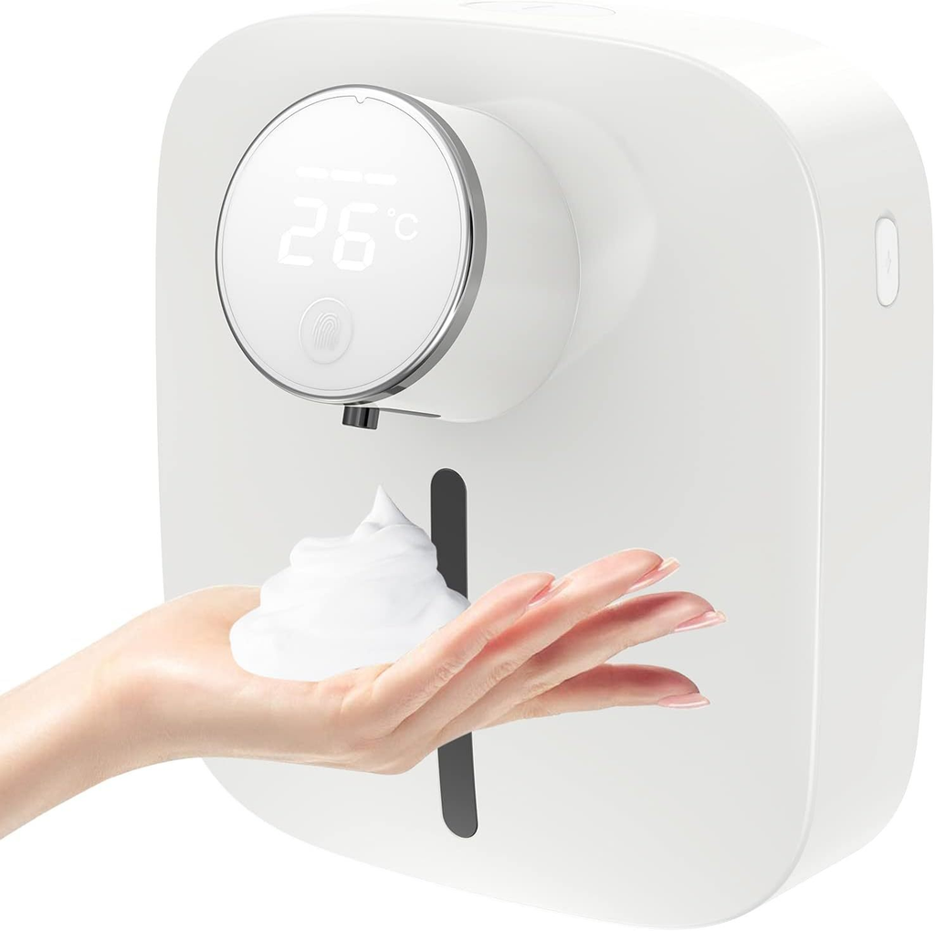 Automatic Foaming Soap Dispenser Wall Mounted – Touchless Sensor Soap Dispenser with Temperature Display, 3-Level Foam Control, USB Rechargeable (320ml)