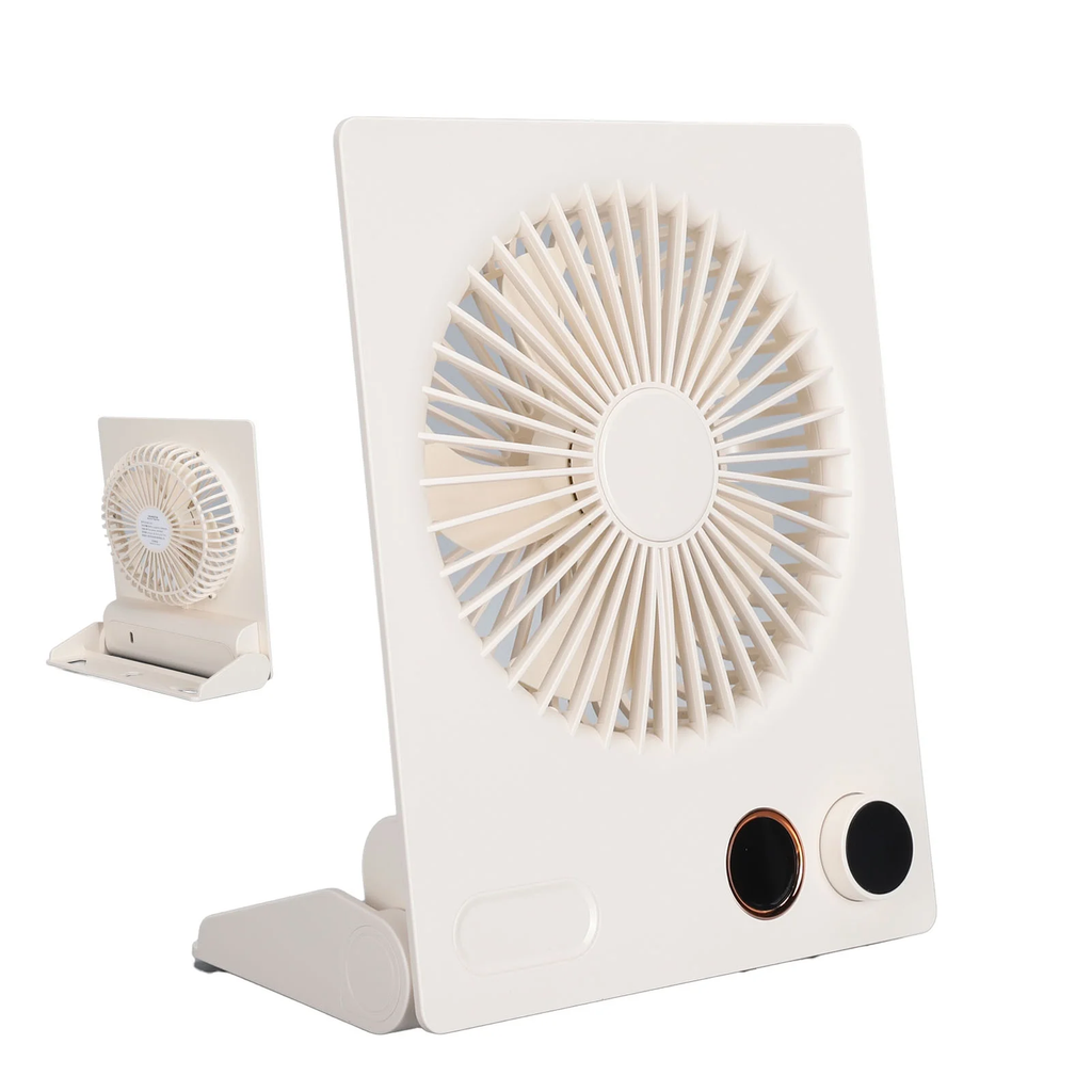 Ultra Thin Table Fan, Stepless Speed Control Foldable Long Lasting Power with Dual Core Frequency Conversion Cycle for Traveling