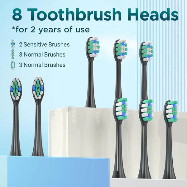 S5 Electric Toothbrush Sonic Rechargeable Toothbrush with 5 Modes 40000 Vibrations Timer Waterproof with 8 Brush Heads