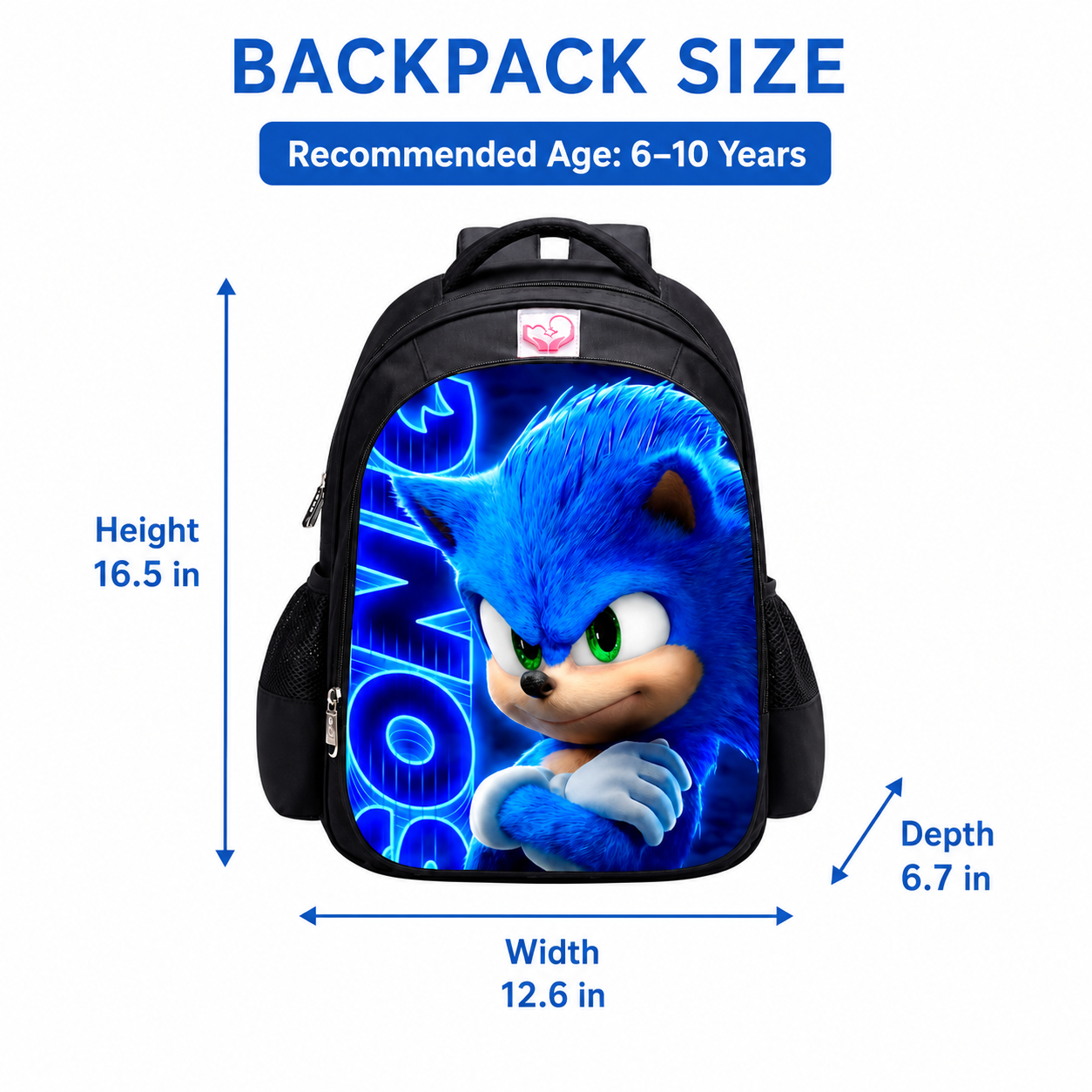 Kids School Backpack, Cartoon Character Print Bookbag with Front Zip Pocket and Dual Side Mesh Pockets, 16.5 x 12.6 x 6.7 in, Style D