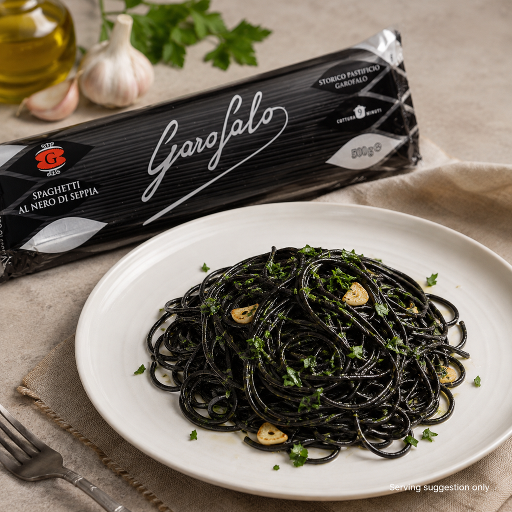 Garofalo Cuttlefish Ink Spaghetti, Black Durum Wheat Semolina Pasta, 2 x 500g Pack
