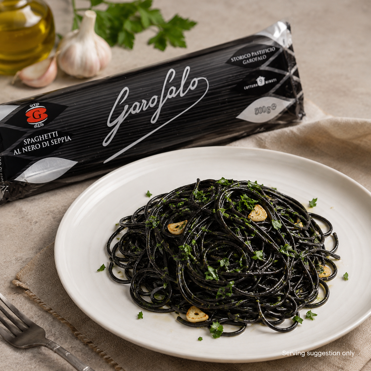 Garofalo Cuttlefish Ink Spaghetti, Black Durum Wheat Semolina Pasta, 2 x 500g Pack