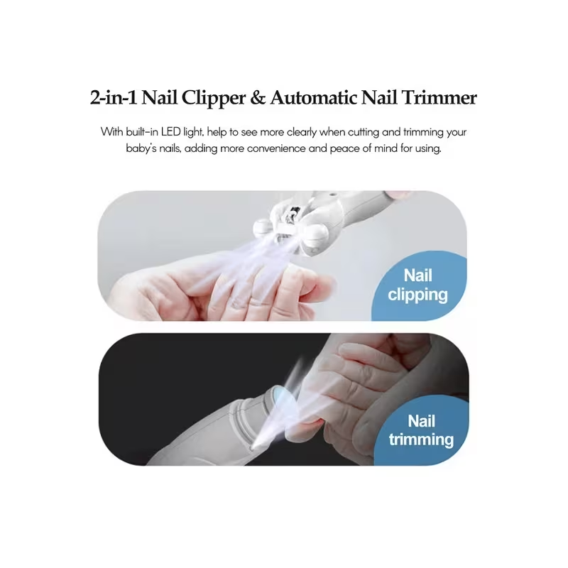 2-in-1 Baby Nail Trimmer & Clipper – Electric Nail File with LED Light, Safe & Gentle Nail Care Kit for Newborns, Infants & Toddlers (USB Rechargeable)