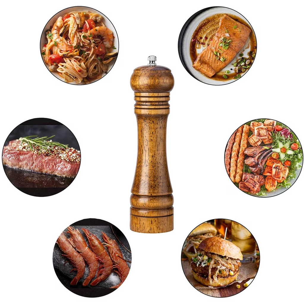 Wood Pepper Mill Grinder Adjustable Ceramic Core Salt & Pepper Grinder Refillable Oak Wood Mill 5in8in10in