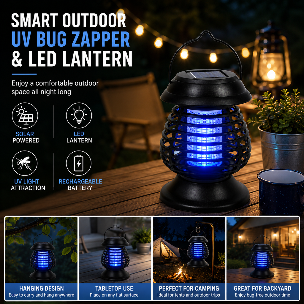 2-in-1 Solar Powered UV Lantern & Rechargeable Outdoor Camping Light
