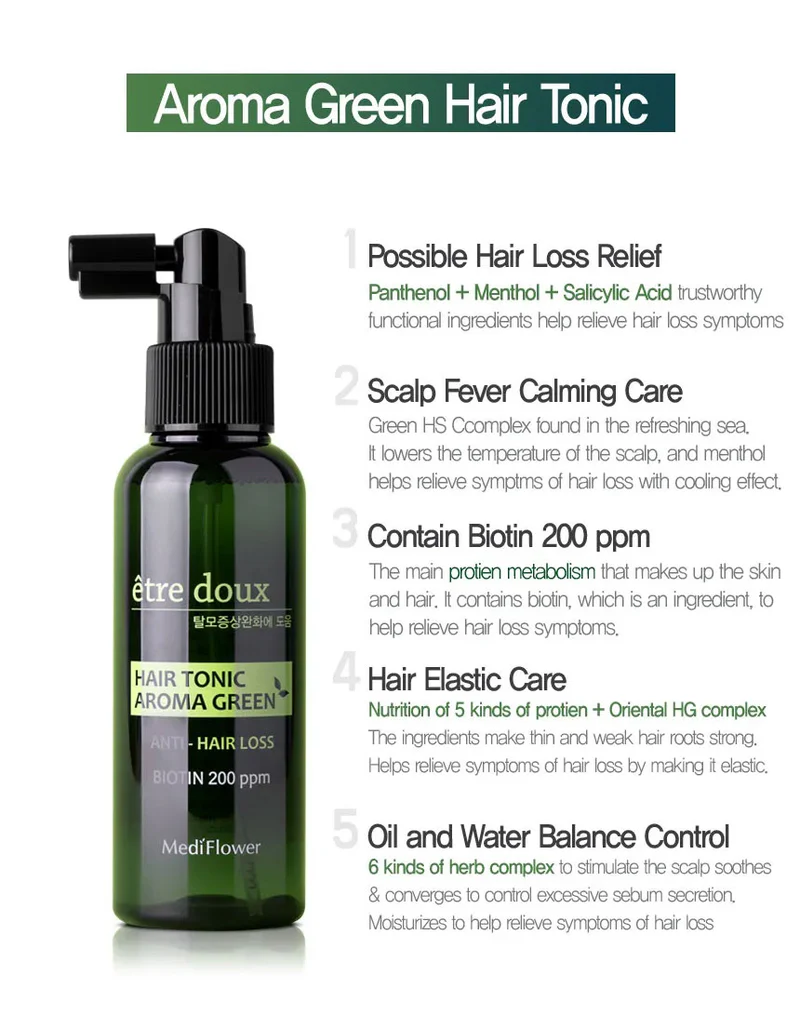 Medi Flower Etre doux Aroma Green Hair Tonic 100ml Best Before 2028-12-01