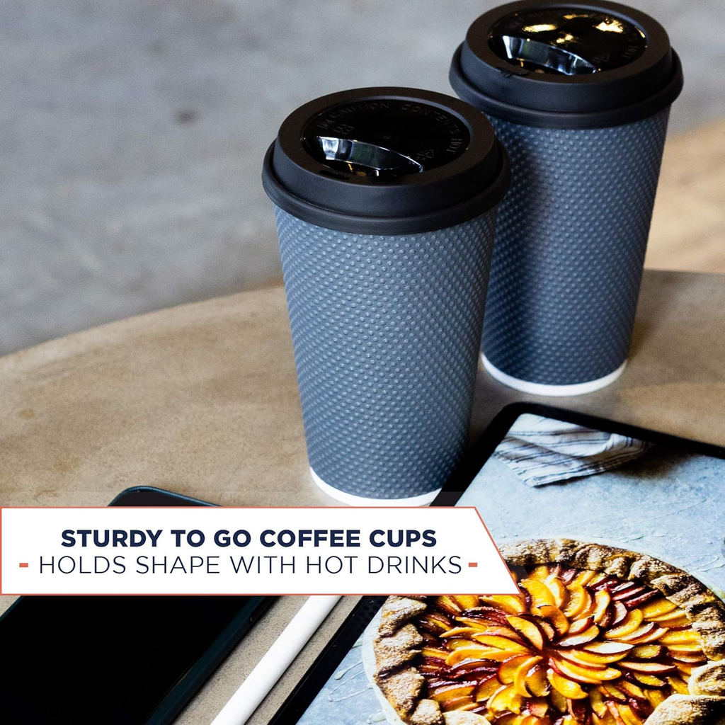 Disposable Coffee Cups with Lids 16 oz, 60 Pack Insulated Ripple Paper Hot Cups, Leak-Proof To Go Coffee Cups for Hot & Cold Drinks, Travel Takeaway Cups, No Sleeves Needed