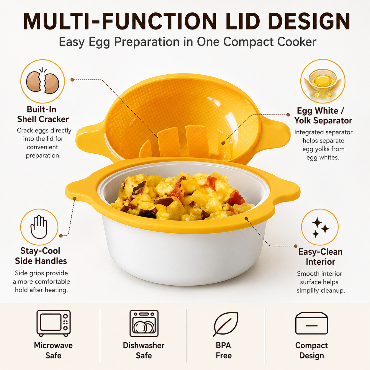 IncrediEgg Microwave Egg Cooker, Quick Breakfast Egg Maker for Scrambled Eggs, Omelets, Poached Eggs & More