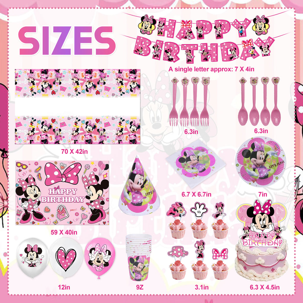 Pink Cartoon Bow Theme Birthday Party Decorations Set – Kids Girls Party Supplies with Banner, Balloons, Tableware & Cake Toppers