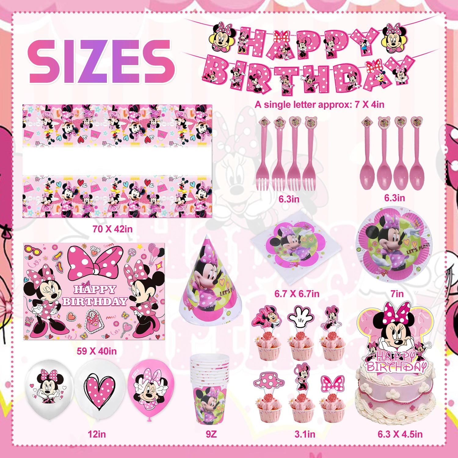 Pink Cartoon Bow Theme Birthday Party Decorations Set – Kids Girls Party Supplies with Banner, Balloons, Tableware & Cake Toppers