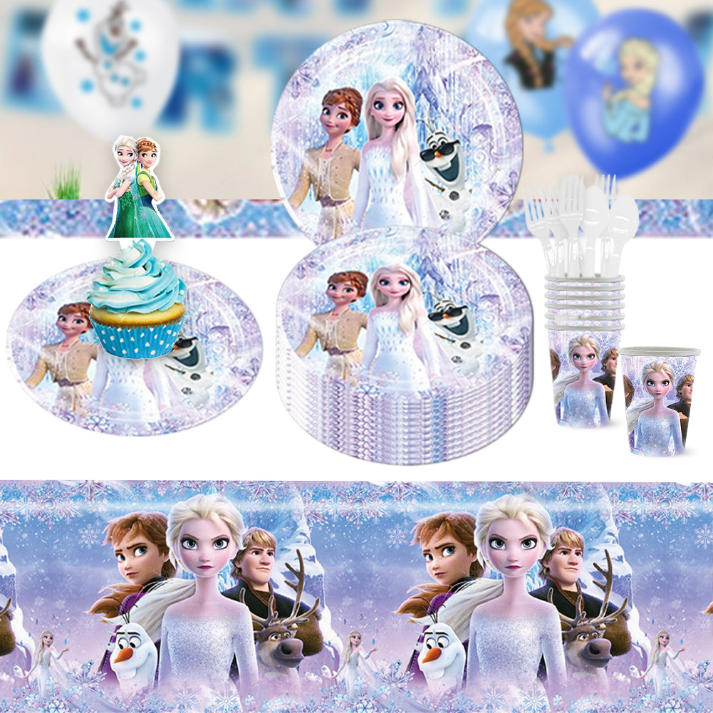Winter Snow Princess Birthday Party Decorations Set – Kids Party Supplies with Backdrop, Banner, Balloons, Tableware & Cake Toppers (Blue Ice Theme)