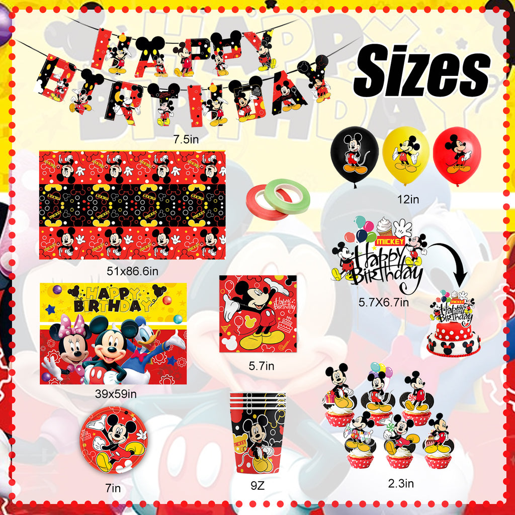 Classic Cartoon Mouse Theme Birthday Party Decorations Set – Kids Party Supplies with Banner, Balloons, Tableware & Cake Toppers (Red & Black Style)