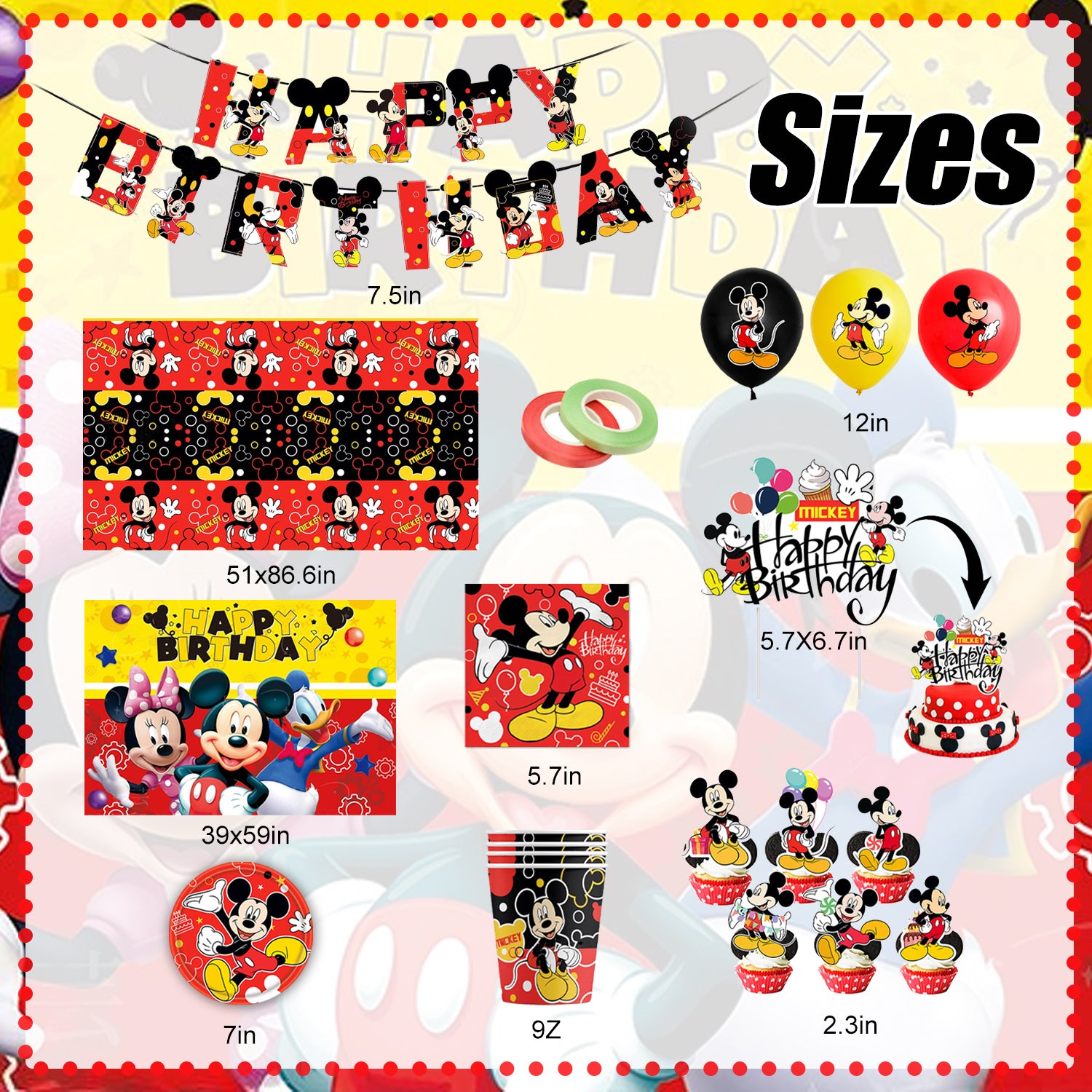 Classic Cartoon Mouse Theme Birthday Party Decorations Set – Kids Party Supplies with Banner, Balloons, Tableware & Cake Toppers (Red & Black Style)