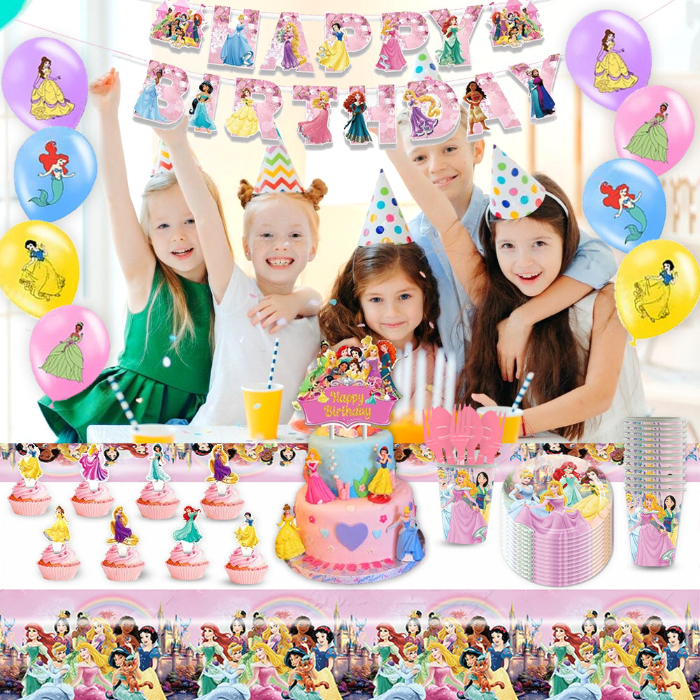 Pink Fairy Tale Princess Birthday Party Decorations Set – Kids Party Supplies with Backdrop, Banner, Balloons, Tableware & Cake Toppers