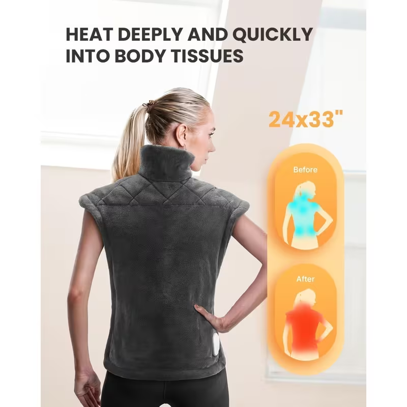 Electric Heating Pad for Neck and Shoulders – Weighted Heat Wrap with Adjustable Temperature and Auto Shut Off