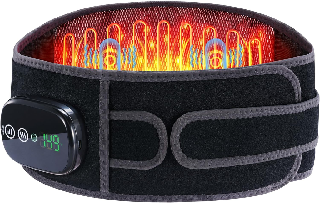 Cordless Heating Pad & Massager Belt, Rechargeable Heated Waist Wrap with 3 Heat Levels and 3 Massage Modes