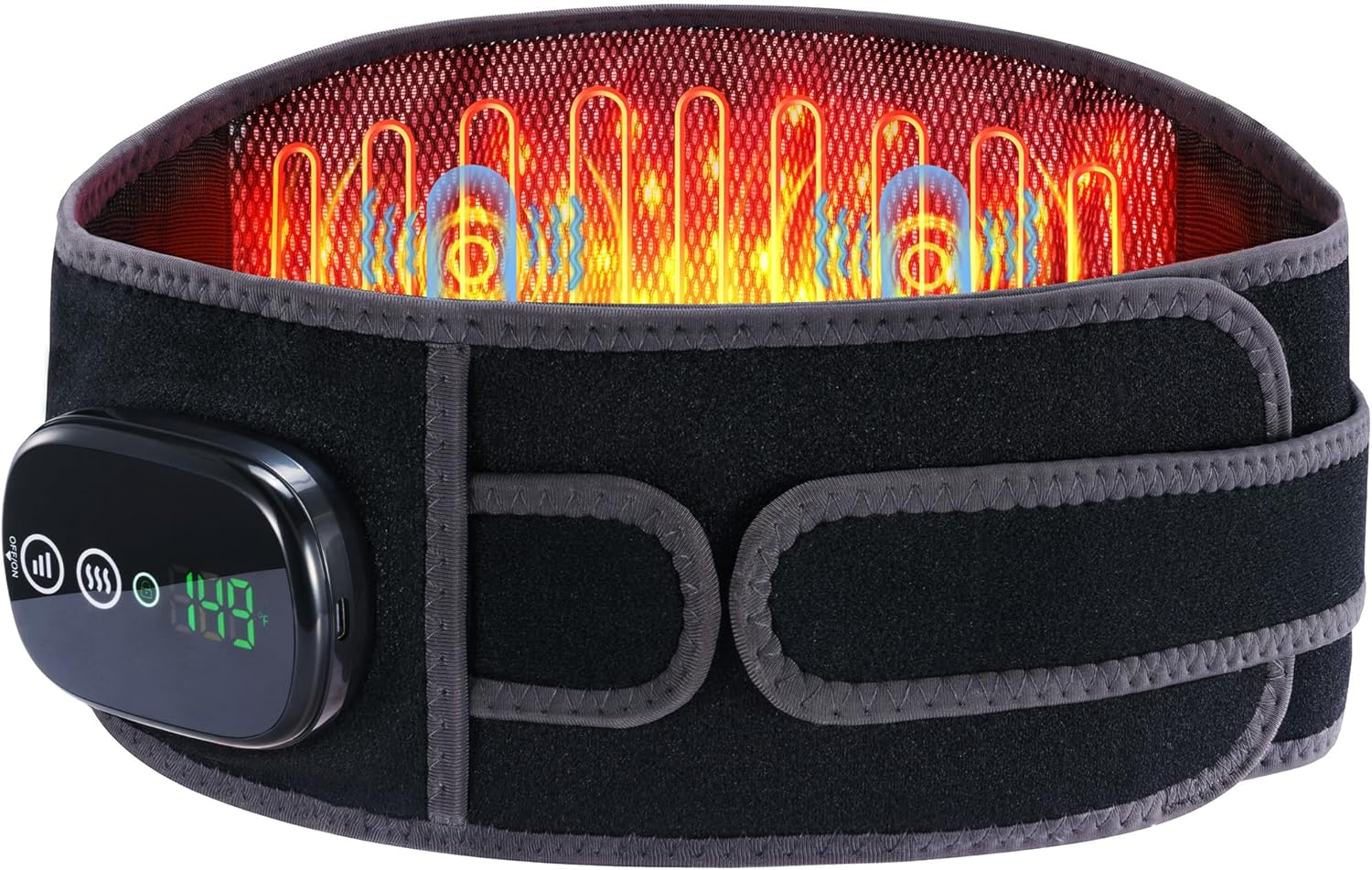 Cordless Heating Pad & Massager Belt, Rechargeable Heated Waist Wrap with 3 Heat Levels and 3 Massage Modes