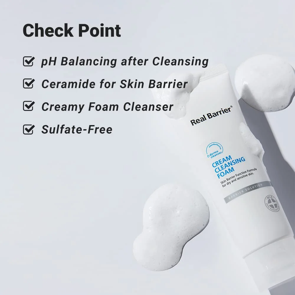 Real Barrier Cream Cleansing Foam(box), Gentle Sulfate-Free Amino Acid Moisturizing Face Cleansing Foam, Skin Barrier Protection Wash with Ceramide, 4.05 Fl. Oz., 120ml