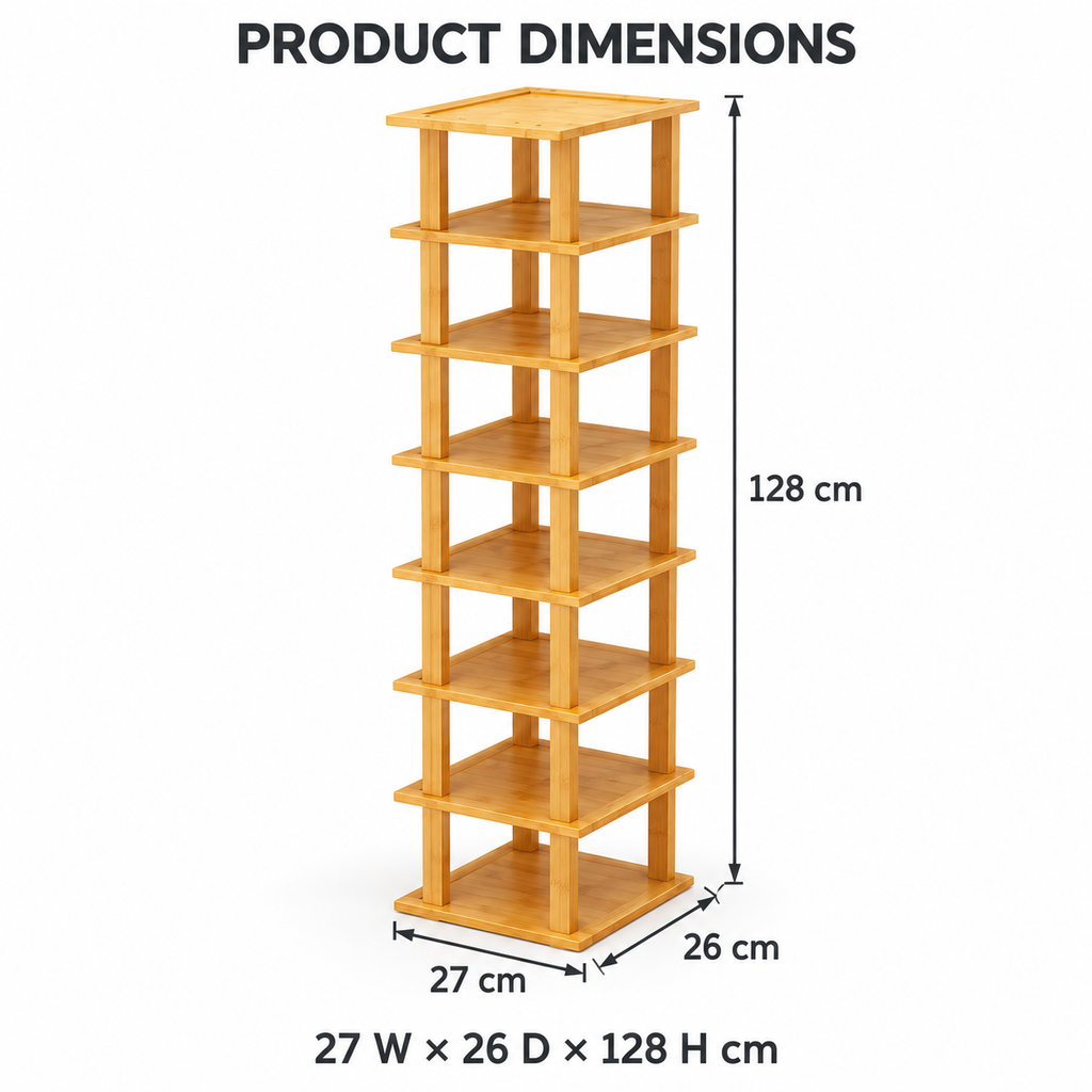 8-Tier Bamboo Shoe Rack – Freestanding Entryway Storage Organizer