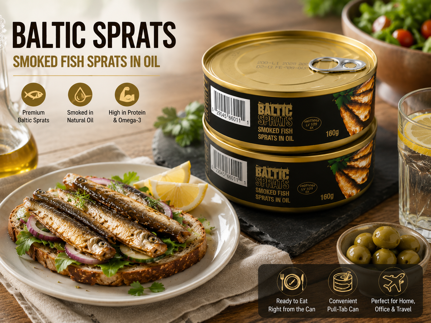 Baltic Smoked Fish Sprats in Oil 160g x2 – Ready to Eat Premium Baltic Seafood Snack | Best Before Feb 03, 2029