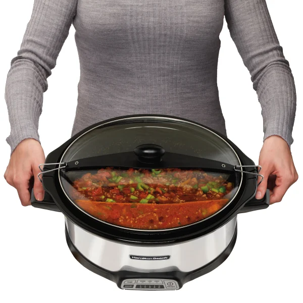 Open Box Hamilton Beach 6.62L (7 Qt.) Stay or Go Programmable Slow Cooker with Party Dipper – Stainless Steel