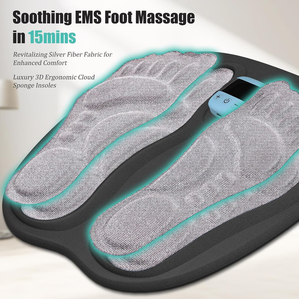 Portable Electronic Foot Massage Mat with Adjustable Modes, 19 Intensity Levels and USB Rechargeable Controller