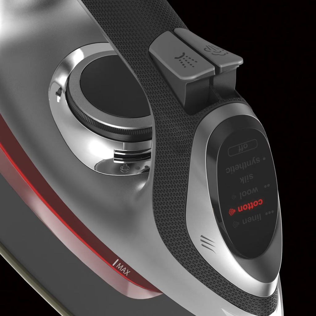Open Box CHI Electronic Clothing Iron with Retractable Cord, Titanium-Infused Ceramic Soleplate & Adjustable Steam Control - Black/Red