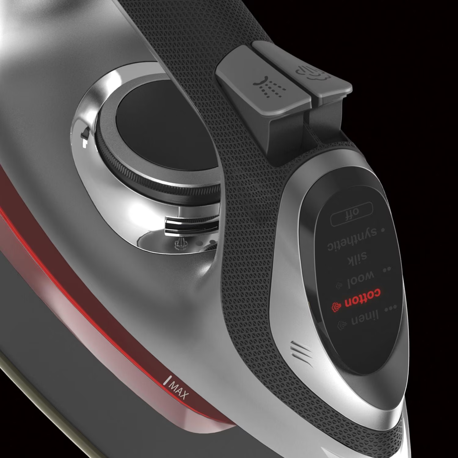 Open Box CHI Electronic Clothing Iron with Retractable Cord, Titanium-Infused Ceramic Soleplate & Adjustable Steam Control - Black/Red