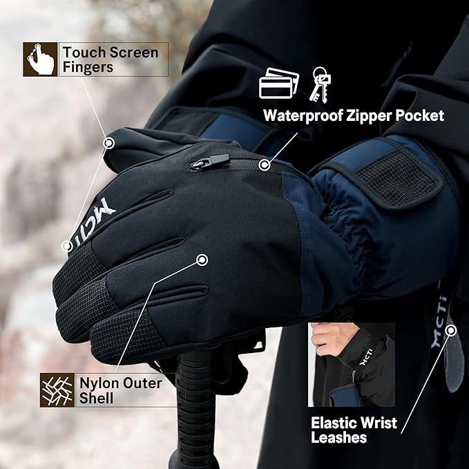 Men’s Waterproof Ski Gloves – Insulated Snowboard Gloves with Touchscreen, Anti-Slip Grip & Winter Thermal Protection