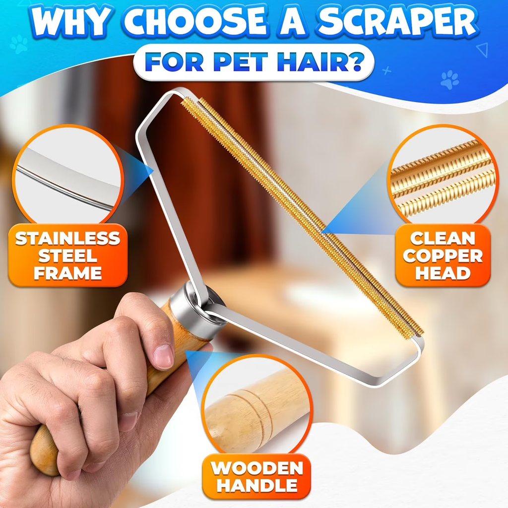 2-Pack Reusable Metal Lint Remover with Wooden Handle | Fabric Fuzz & Hair Cleaner for Clothes, Carpets and Furniture