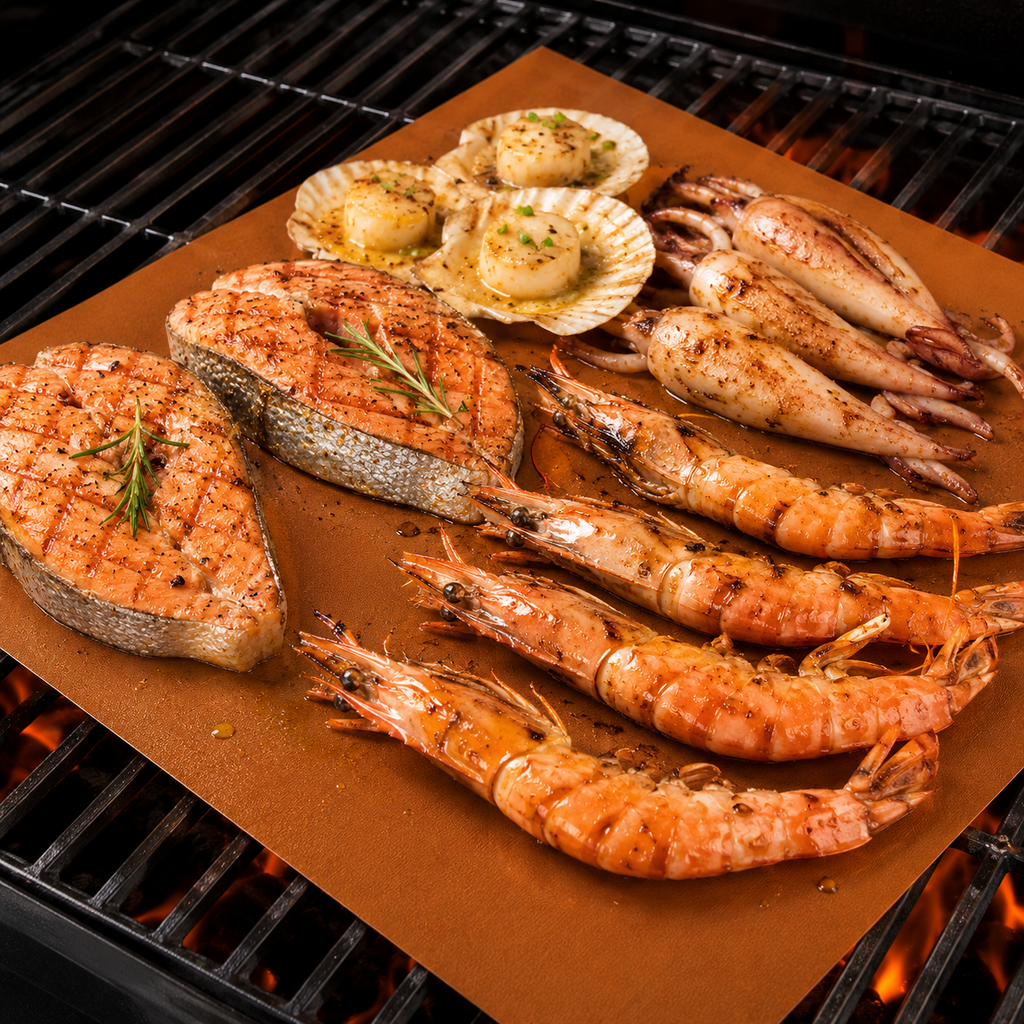 2PCS 15.75×13in Reusable Non-Stick Grill Mats, Heat Resistant BBQ & Baking Cooking Sheets, Easy Clean Copper Grill Mat