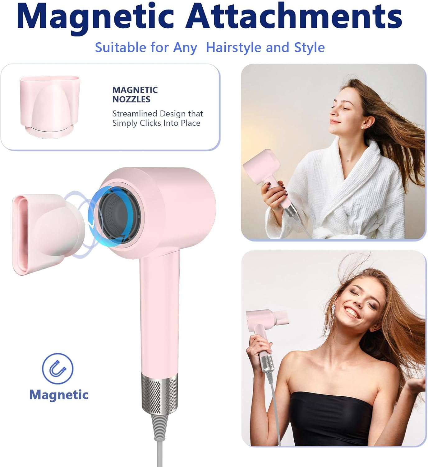 Diffuser Hair Dryers for Women Men, KIKVOOL 110000 RPM High Speed Fast Ionic Hair Blow Dryer for Thick Hair, Protable Travel Hair Diffuser Dryer, Brushless Motor, 3 Temps/2 Speeds Lightweight Hairdryer, Pink