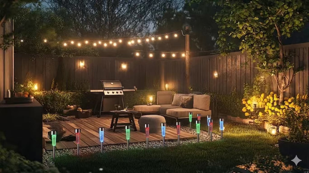 Moonrays Solar LED Garden Stake Lights Outdoor Color Changing Landscape Lights for Yard Pathway Lawn 2 Set 3 Pack Per Set Total 6 Lights