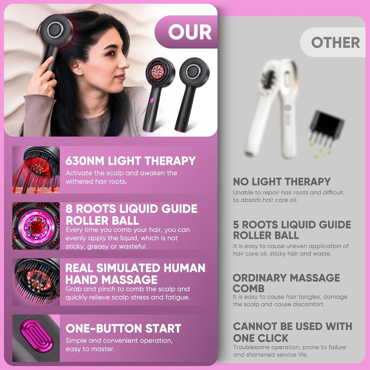 Red Light Scalp Massage Comb with Liquid Chamber – Electric Hair Care Brush