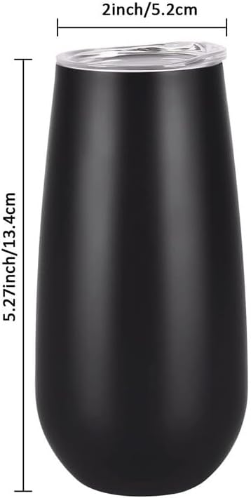 6 oz Stainless Steel Champagne Tumbler Stemless Glasses with Lid, Double Wall Insulated Travel Mug Perfect for Wine, Coffee, Drinks, Champagne, Cocktails, Colorfu