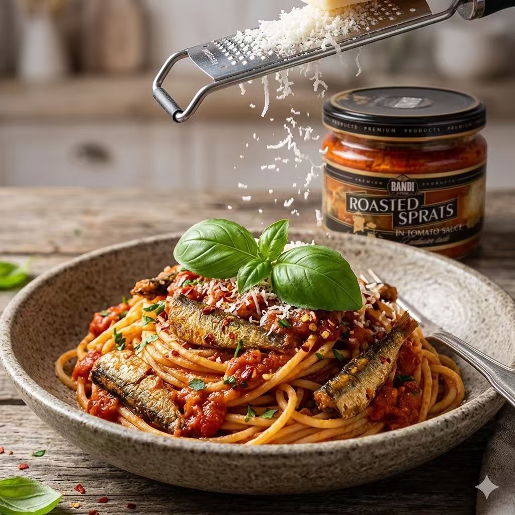 Bandi Foods Roasted Sprats in Tomato Sauce 280g, Baltic Sea Wild-Caught Fish from Latvia, Ready-to-Eat Seafood, High Omega-3 & Protein, Best Before 01/14/2030