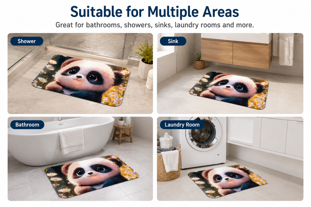 Cute Panda Silicone Bathroom Mat – 23 × 16 in | Easy to Clean Floor Mat
