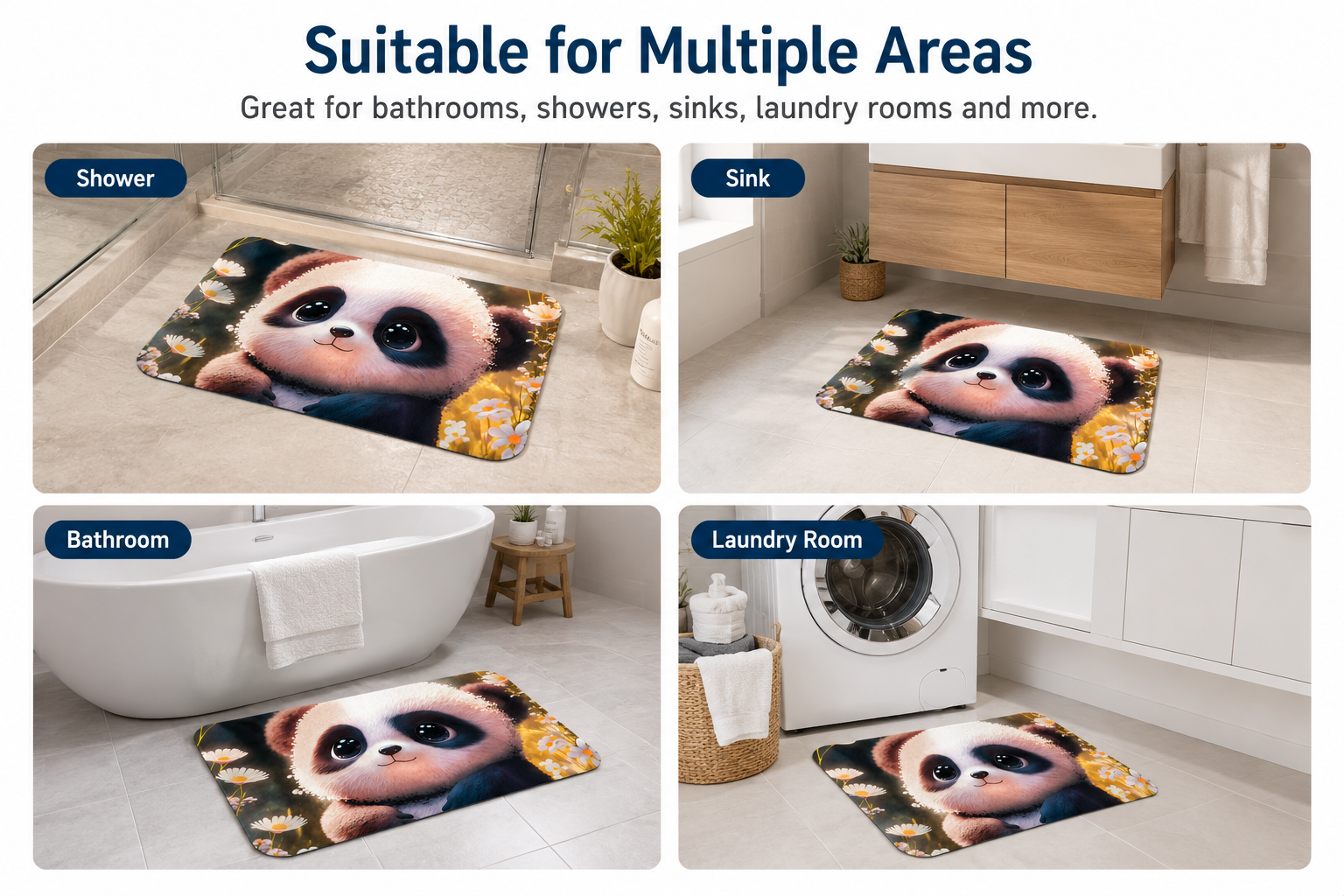 Cute Panda Silicone Bathroom Mat – 23 × 16 in | Easy to Clean Floor Mat