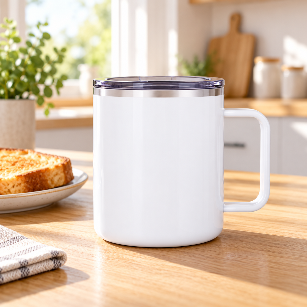12 oz White Stainless Steel Insulated Coffee Mugs with Handles & Lids（56*56*27）