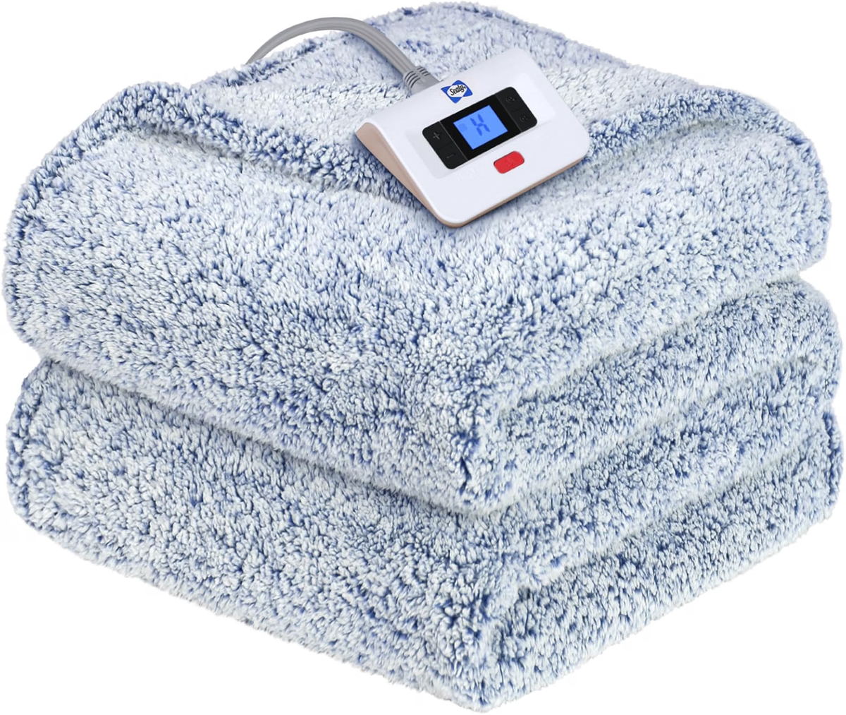 Sealy Sherpa Electric Heated Blanket with 10 Heat Settings & Auto Shut-Off – Twin & Full